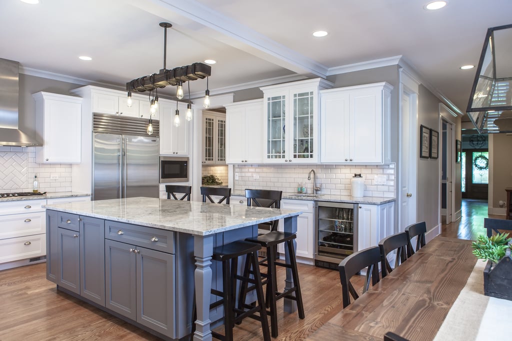 Beautiful hardwood flooring in remodeled kitchen