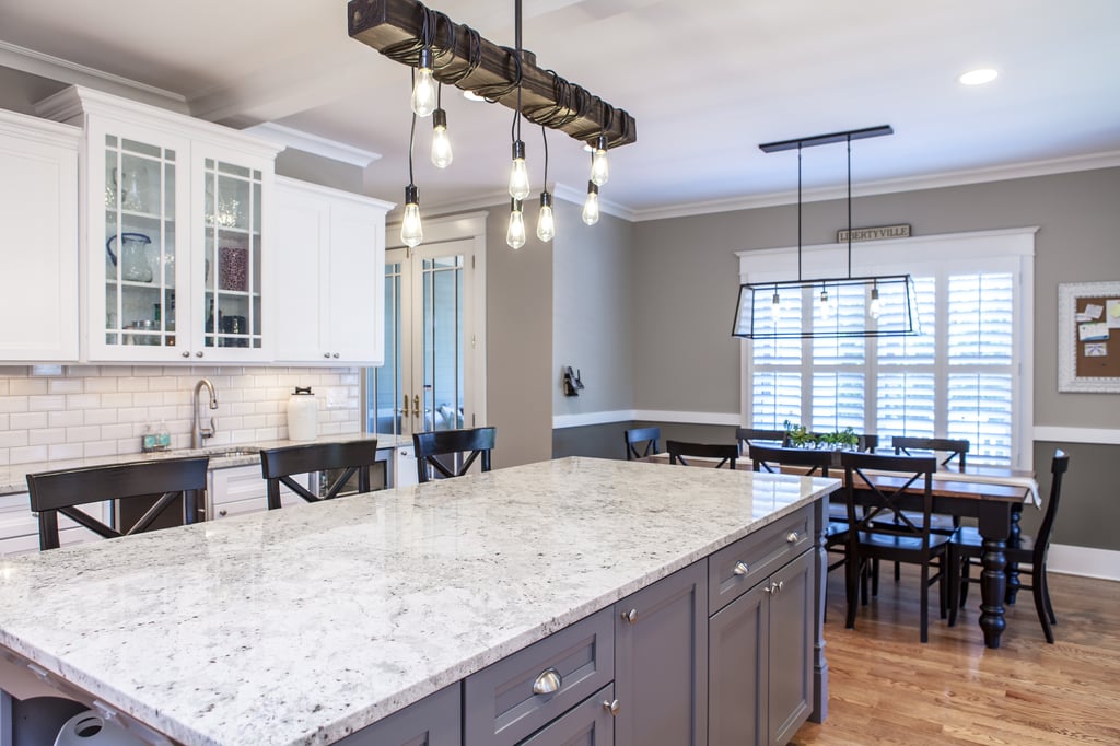 Gorgeous countertops and amazing lighting fixtures