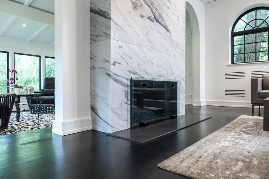 Beautiful living room space with a modern fireplace
