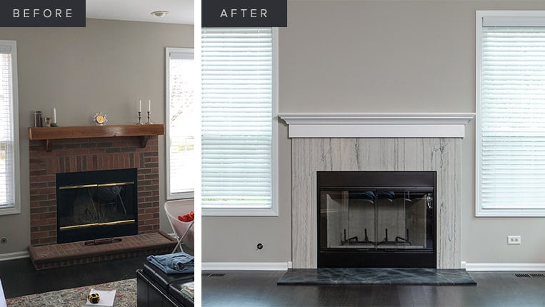 Home fireplace update in Lake Zurich by BDS Design Build Remodel